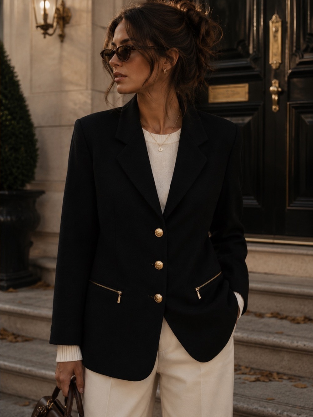 BASLER Black Wool Blazer 38 Gold Buttons